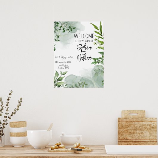 Elegant greenery verlaat trouwuitnodiging poster (Keuken)