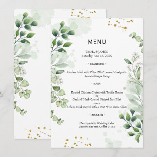 Elegant Greenery Watercolor Wedding Menu