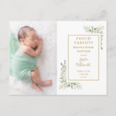 Elegant Greenery Waterverf Baby Foto geboortedatum Aankondigingskaart (Voorkant)