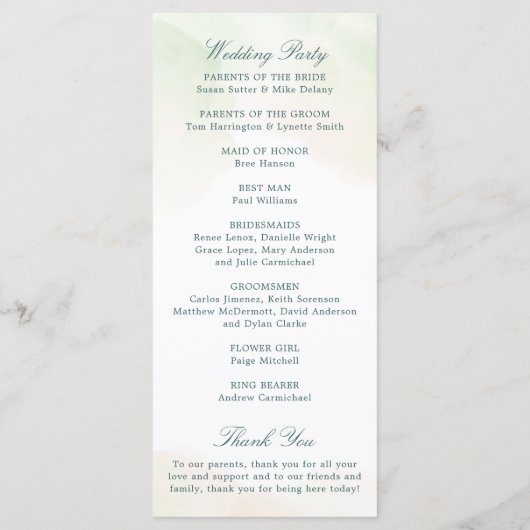 Elegant Greenery Waterverf Eucalyptus Wedding Programmakaart (Achterkant)