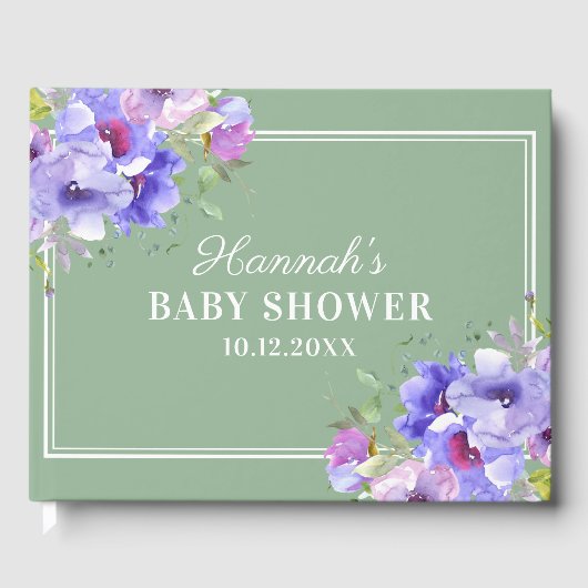 Elegant Greenery Waterverf Floral Baby shower Gastenboek (Voorkant)
