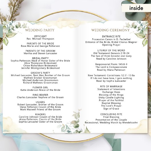 Elegant Greenery Waterverf Folded Wedding Programm