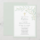 Elegant Greenery Waterverf Gender Neutral Baptisme Kaart (Voorkant / Achterkant)