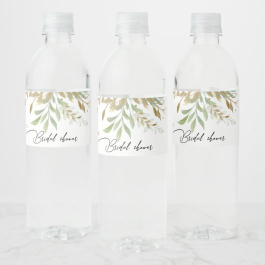 Elegant Greenery Waterverf Gold Bridal Showe Waterfles Etiket (Flessen)