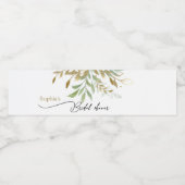 Elegant Greenery Waterverf Gold Bridal Showe Waterfles Etiket (Enkel label)