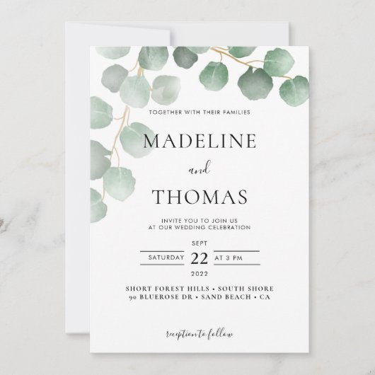 Elegant Greenery Waterverf laat foto's bruiloft I Kaart (Voorkant)