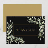 Elegant Greenery Waterverf laat Gold Black Bedankkaart (Voorkant / Achterkant)