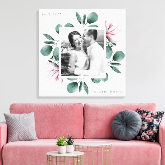 Elegant Greenery Waterverf Lijst Foto bruiloft Canvas Afdruk (Insitu (Woonkamer))