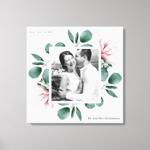 Elegant Greenery Waterverf Lijst Foto bruiloft Canvas Afdruk