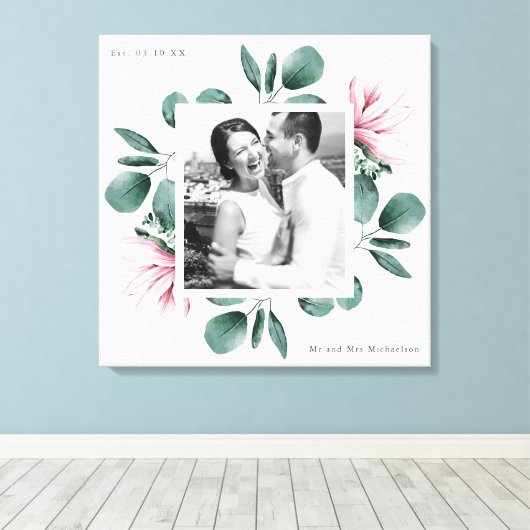 Elegant Greenery Waterverf Lijst Foto bruiloft Canvas Afdruk (Insitu (Houten vloer))