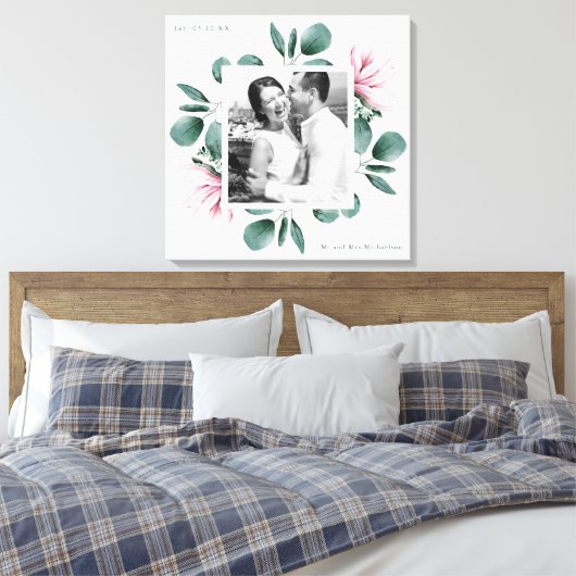 Elegant Greenery Waterverf Lijst Foto bruiloft Canvas Afdruk (Insitu (Slaapkamer))