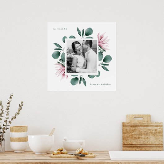 Elegant Greenery Waterverf Lijst Foto bruiloft Poster (Keuken)