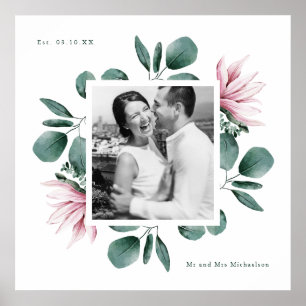 Elegant Greenery Waterverf Lijst Foto bruiloft Poster