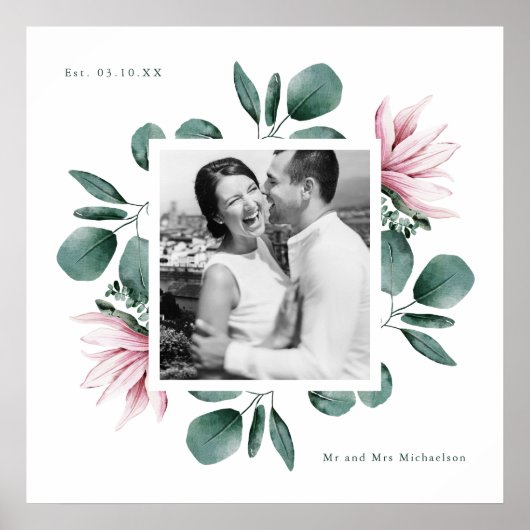 Elegant Greenery Waterverf Lijst Foto bruiloft Poster (Voorkant)
