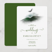 Elegant Greenery Waterverf Mountains Wedding Kaart (Voorkant / Achterkant)