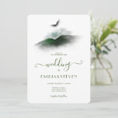 Elegant Greenery Waterverf Mountains Wedding Kaart (Staand voorkant)