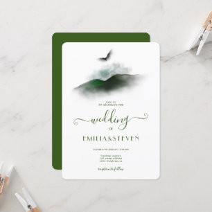 Elegant Greenery Waterverf Mountains Wedding Kaart