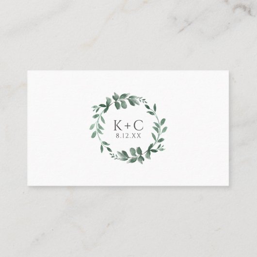 Elegant Greenery Waterverf Wedding Place Card Plaatskaartje (Achterkant)