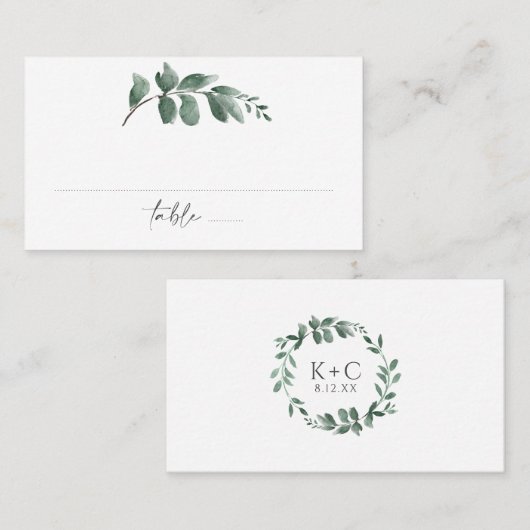 Elegant Greenery Waterverf Wedding Place Card Plaatskaartje (Voorkant / Achterkant)