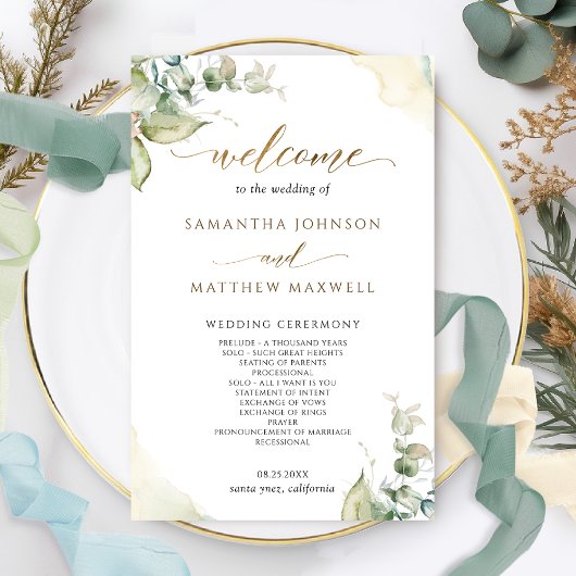 Elegant Greenery Waterverf Wedding Programme