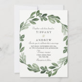 Elegant Greenery Waterverf Wreath Wedding Invite Kaart (Voorkant)