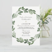 Elegant Greenery Waterverf Wreath Wedding Invite Kaart (Staand voorkant)