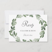 Elegant Greenery Waterverf Wreath Wedding RSVP (Voorkant)