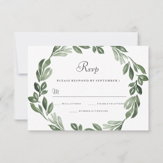 Elegant Greenery Waterverf Wreath Wedding RSVP (Achterkant)