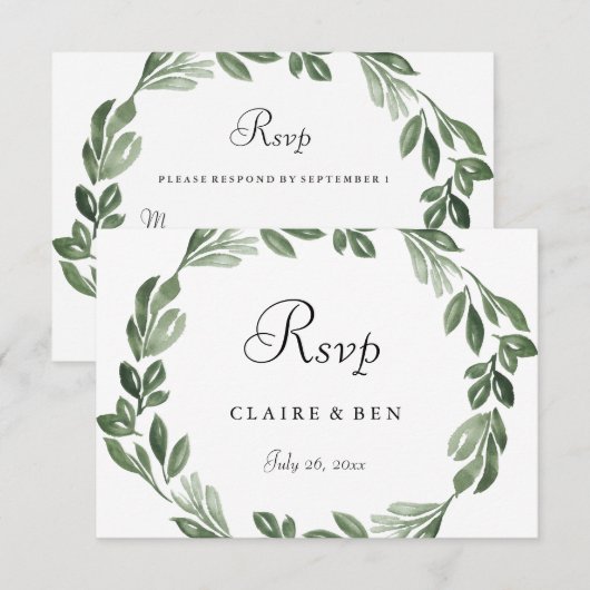 Elegant Greenery Waterverf Wreath Wedding RSVP (Voorkant / Achterkant)