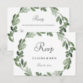 Elegant Greenery Waterverf Wreath Wedding RSVP Kaartje (Voorkant / Achterkant)