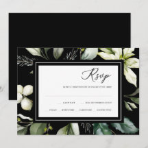 Elegant Greenery | Waterverf zwarte RSVP-kaart