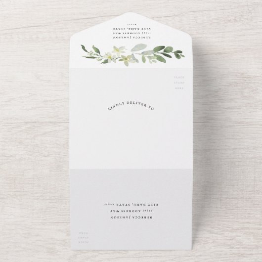 Elegant Greenery Wedding All In One Uitnodiging (Buitenkant)