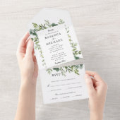 Elegant Greenery Wedding All In One Uitnodiging (Afscheurbaar)