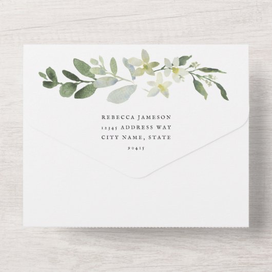 Elegant Greenery Wedding All In One Uitnodiging (Achterkant)