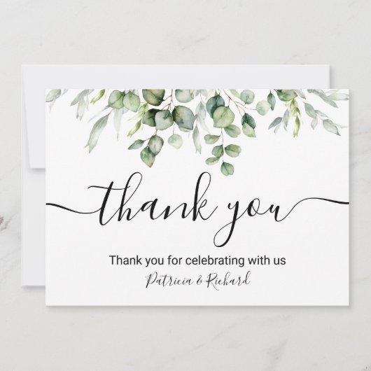 Elegant Greenery Wedding Bedankt Kaart (Voorkant)