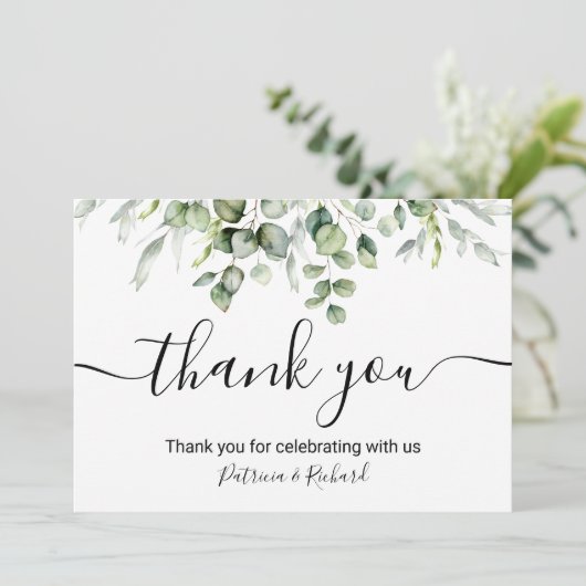 Elegant Greenery Wedding Bedankt Kaart (Staand voorkant)