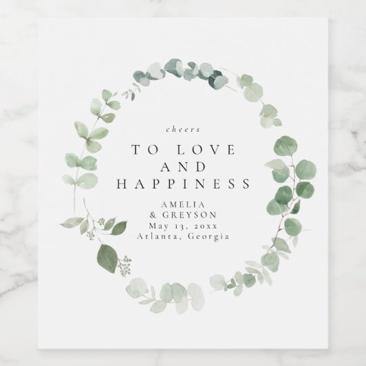 Elegant Greenery Wedding Bedankt Wijn Etiket (Enkel label)