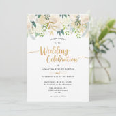 Elegant Greenery Wedding Celebration Kaart (Staand voorkant)