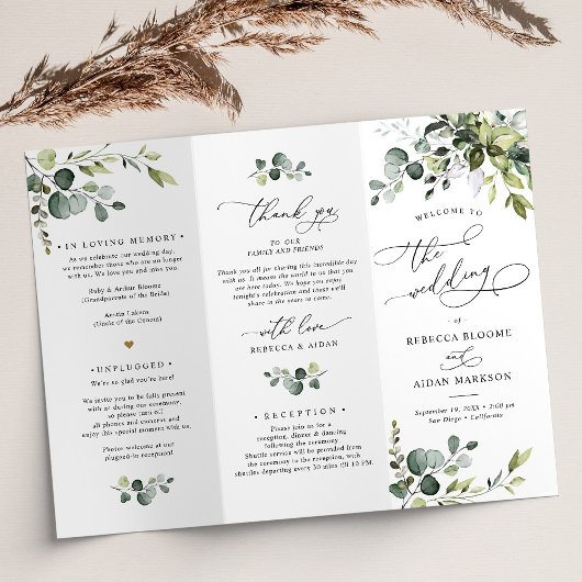 Elegant Greenery Wedding Ceremony Programme