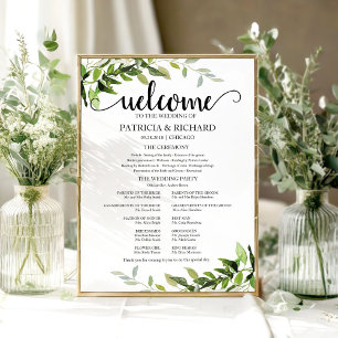 Elegant Greenery Wedding Ceremony Programme Poster