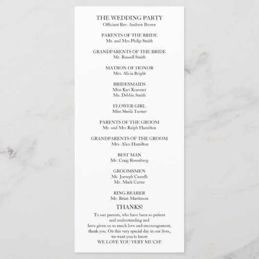 Elegant Greenery Wedding Ceremony Programme Programmakaart (Achterkant)