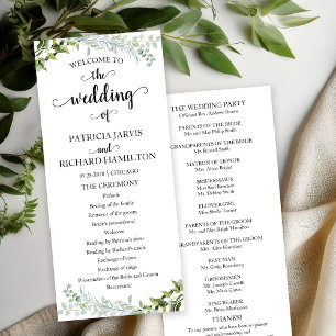 Elegant Greenery Wedding Ceremony Programme Programmakaart