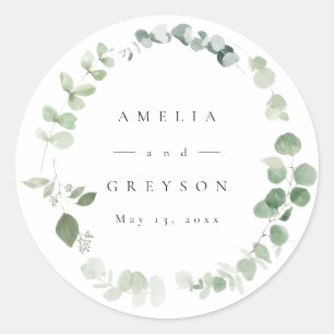 Elegant Greenery Wedding Cocktail Paper Napkins Ronde Sticker