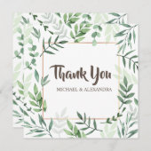 Elegant Greenery Wedding Dank u kaart met namen (Voorkant / Achterkant)