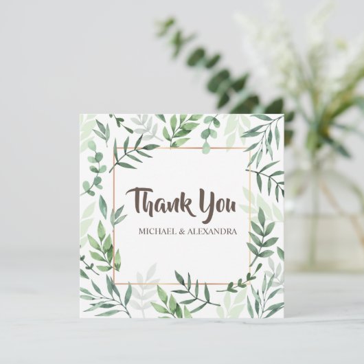 Elegant Greenery Wedding Dank u kaart met namen (Staand voorkant)