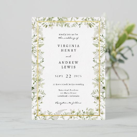Elegant Greenery Wedding Folie Uitnodigingen (Staand Voorkant)