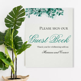 Elegant Greenery Wedding Guest Book Sign Perfect Poster
