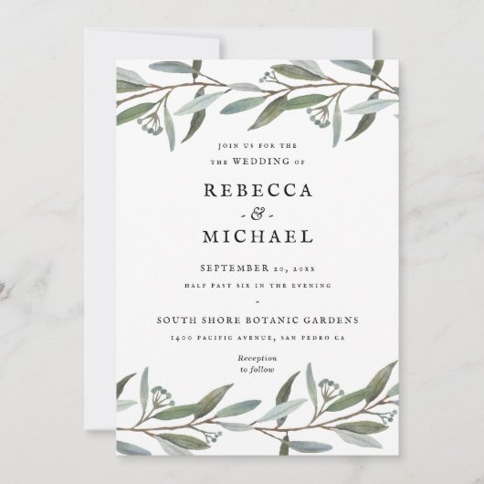 Elegant Greenery Wedding Invitation (Voorkant)
