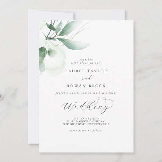 Elegant Greenery Wedding Invitation Kaart (Voorkant)