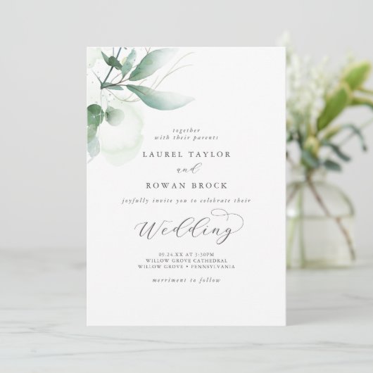 Elegant Greenery Wedding Invitation Kaart (Staand voorkant)
